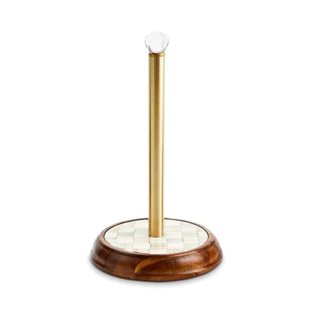 MacKenzie-Childs Mocha Check Wood Paper Towel Holder New In Box